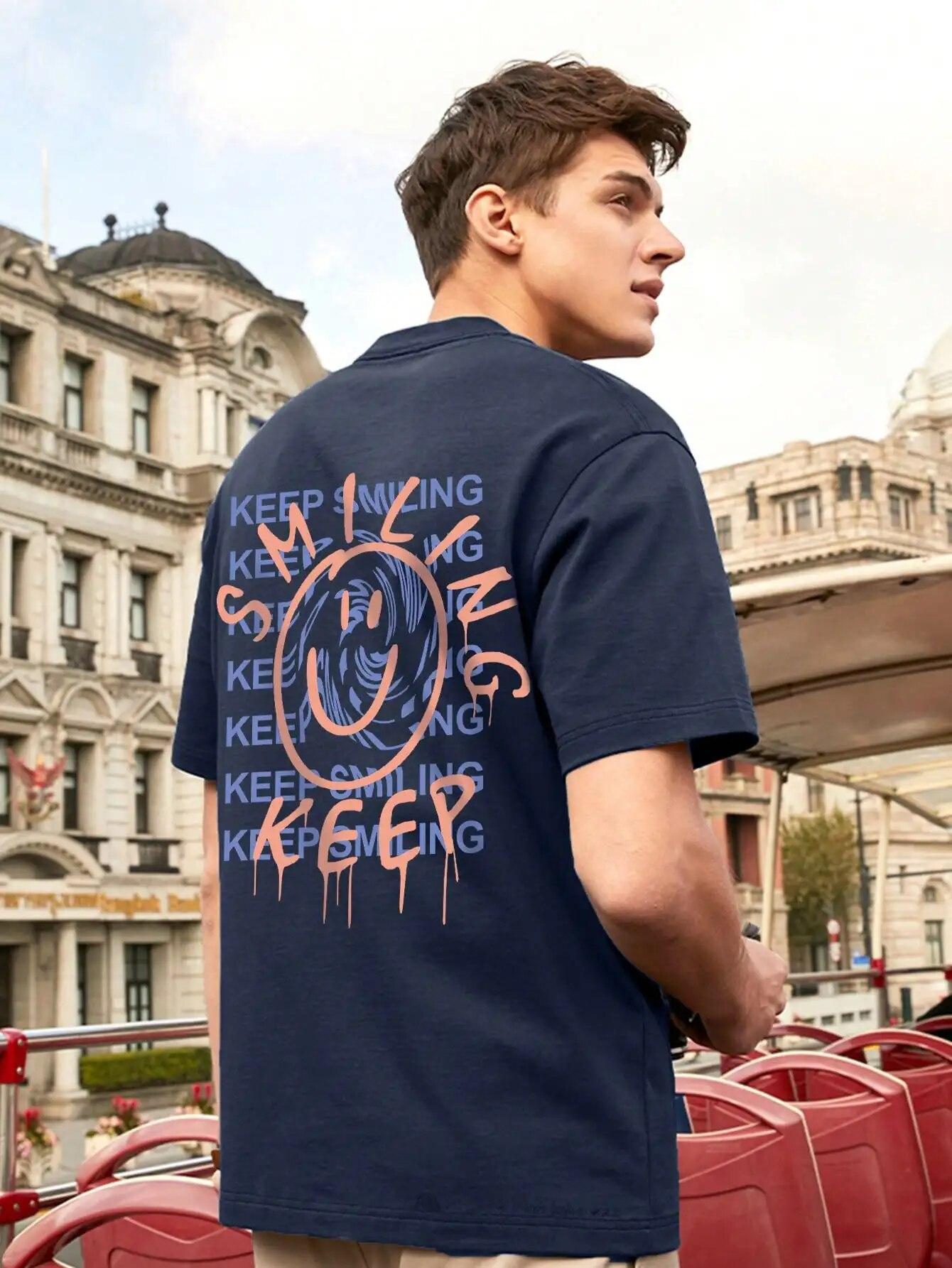 

Хлопковая футболка унисекс с принтом лица Keep Happy Face, индивидуальная трендовая футболка в стиле хип-хоп с короткими рукавами, летние повседневные футболки унисекс с круглым вырезом
