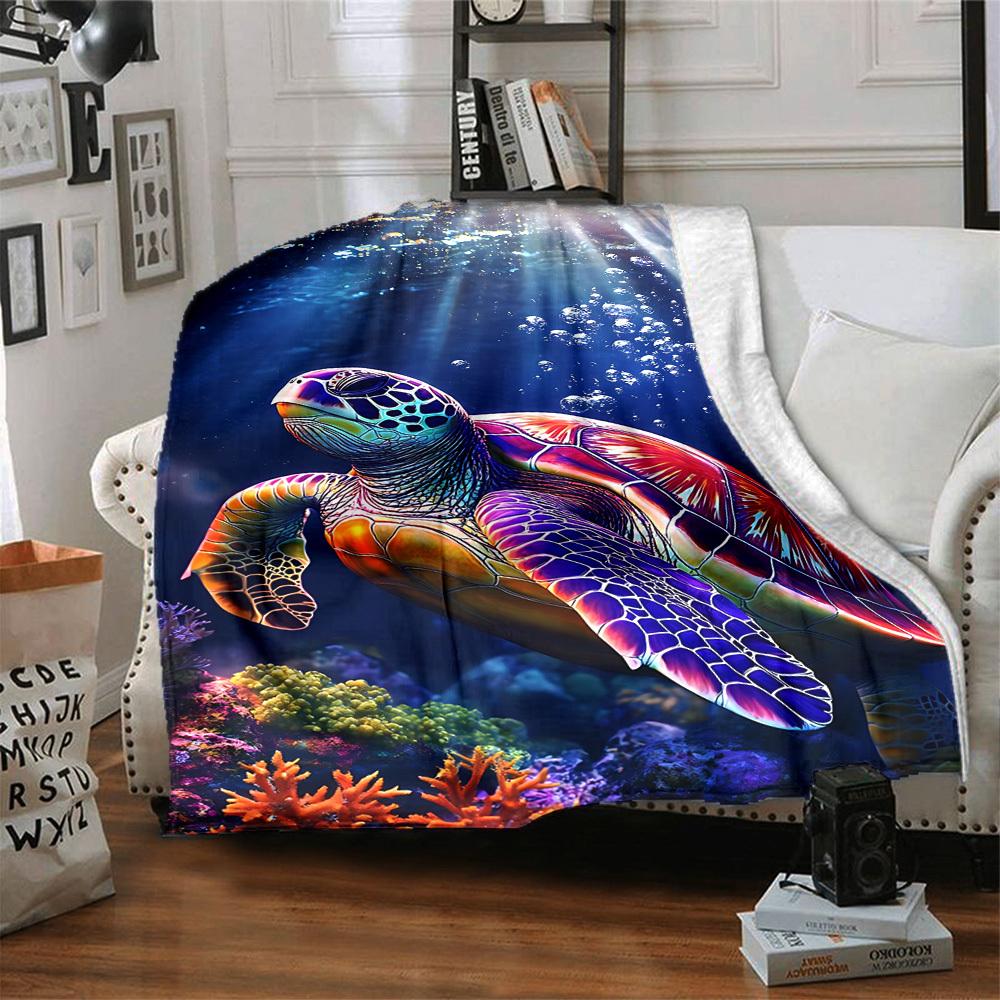 1PC Sea Turtle Print Blanket, Throw For Sofa, Bed, Travel, Camping, Livingroom, And Bed, Printing Blanket With Soft And Warm Fabric yy250918129