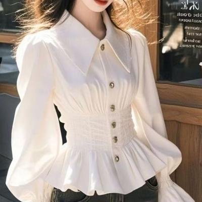 Women's Autumn French Long Sleeved Shirt Gentle and SweetLong Sleeved Top High-end White Shirt