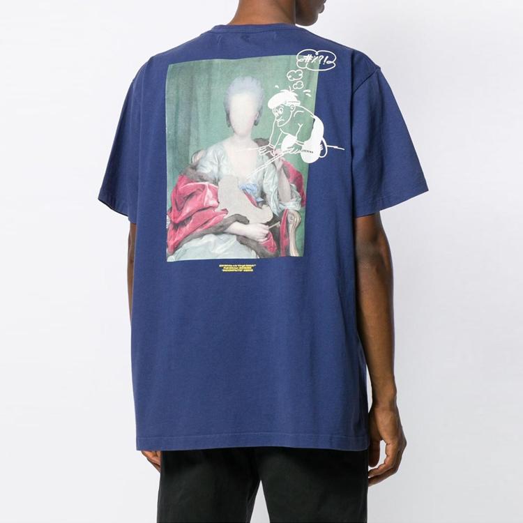 Off-White Mariana Oil Painting Print Loose Short Sleeve T-Shirt Men Tops Blue OMAA038E191850053088