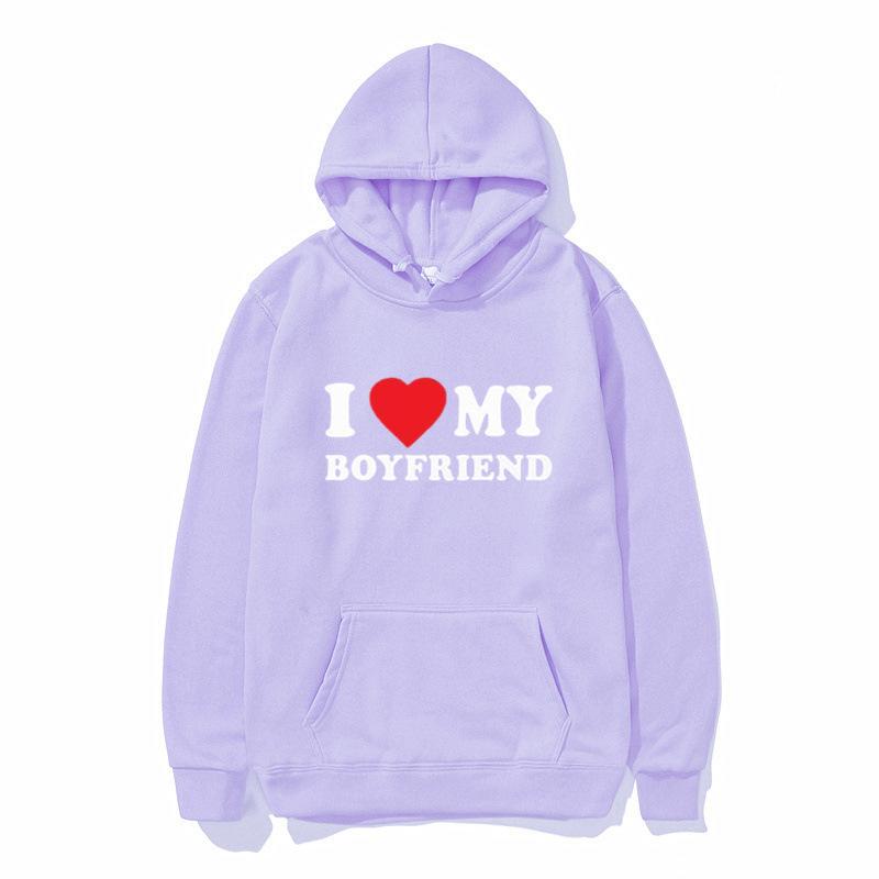 I LOVE MY GIRLFRIEND I Love My Boyfriend Love Casual Loose Pullover Hooded Sweater