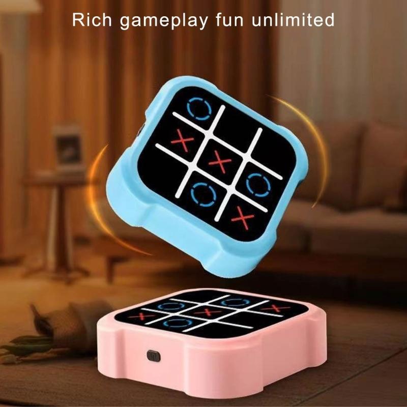 Travel Noughts and Crosses Game Board Game for Kid Adult, 4 In 1 Handheld Puzzle Game Toy Electronic Educational Game