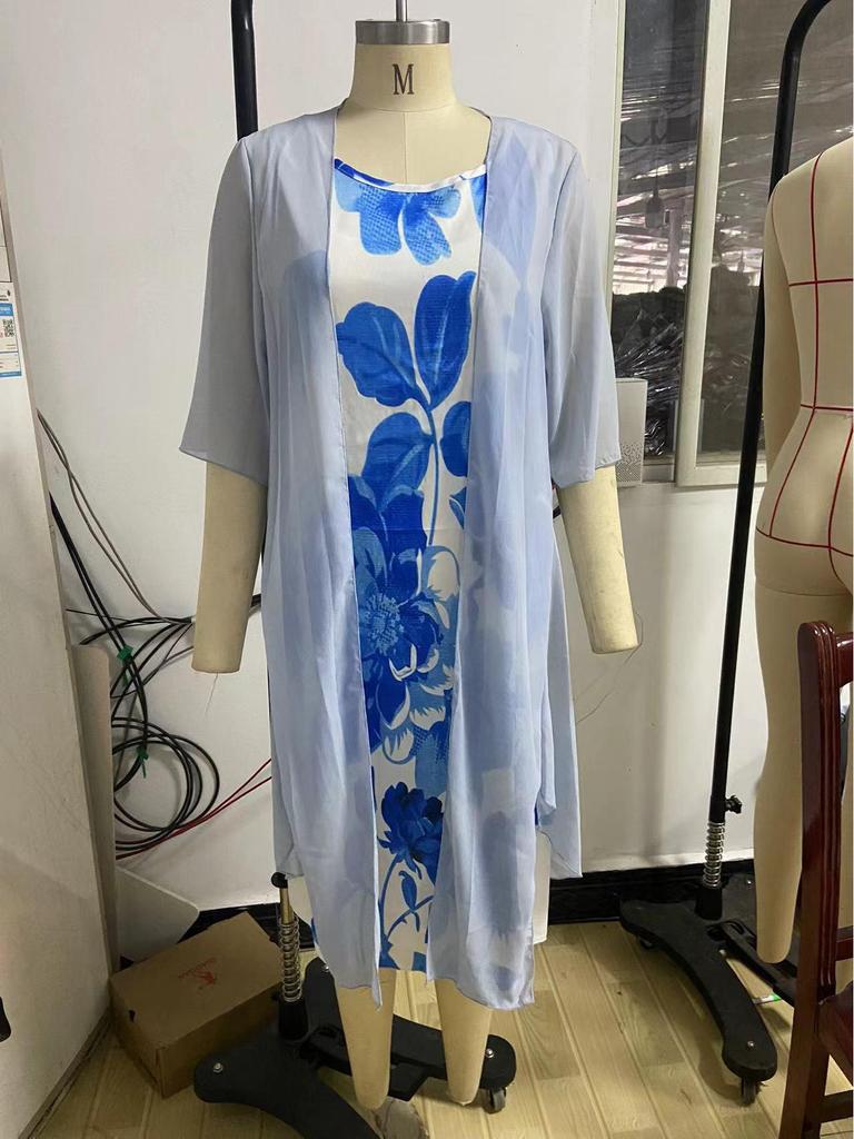 2024 Summer Women's Floral Print Slim Fit Two-Piece Dress