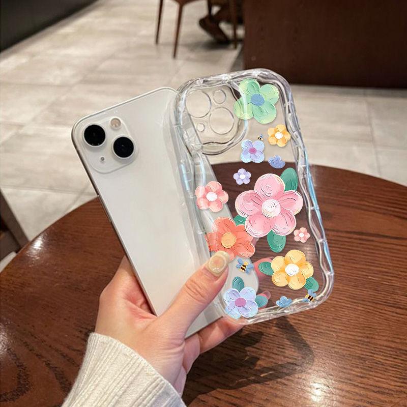 Oil Painting Flower for iPhone17promax Mobile Phone Case Apple 15/14 Wave 16 Premium 12 Transparent 13