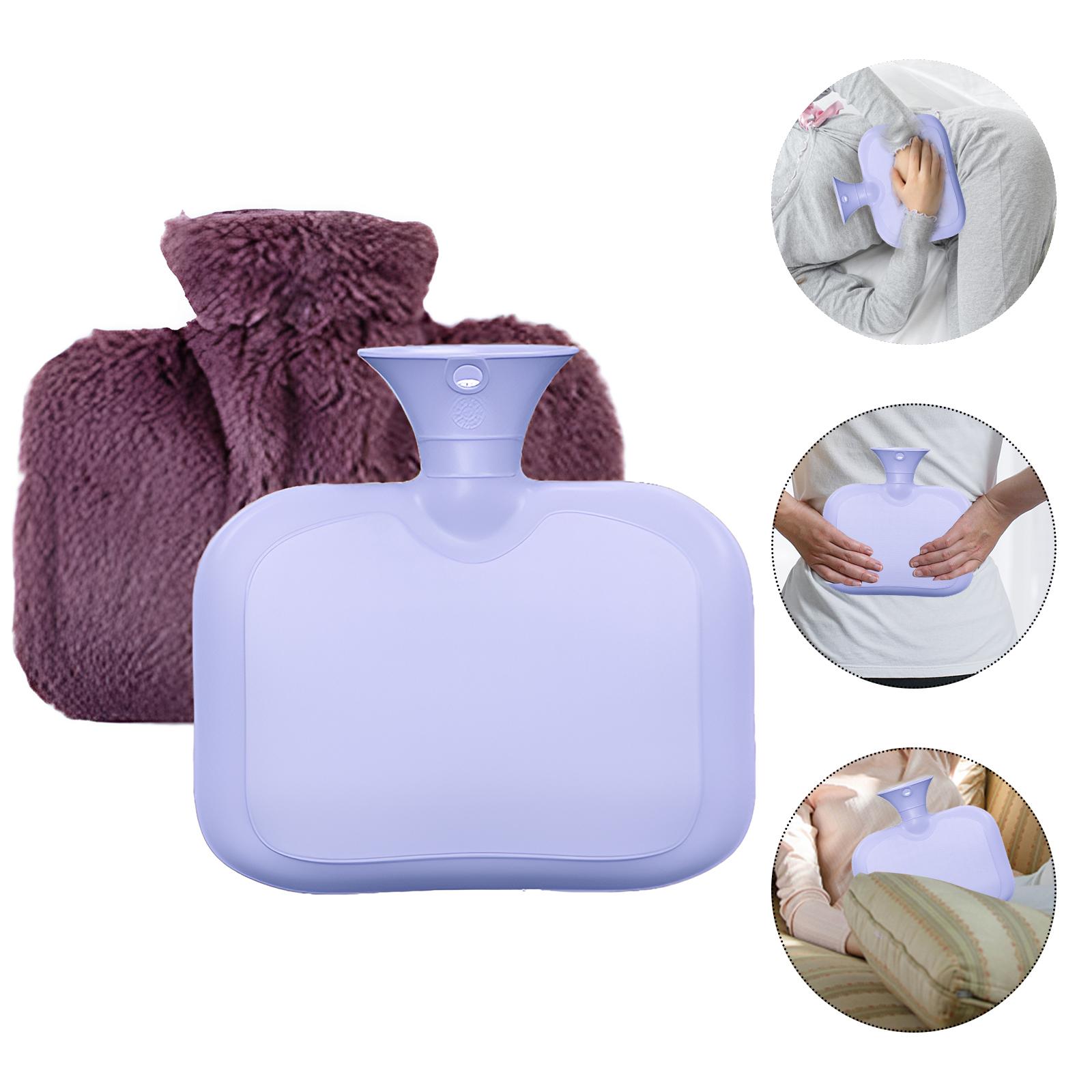 

1500ml Hot Water Bottle Soft Leak Proof Hand Warmer With Removable Washable Fluffy Cover For Pain Relief Purple + purple cover