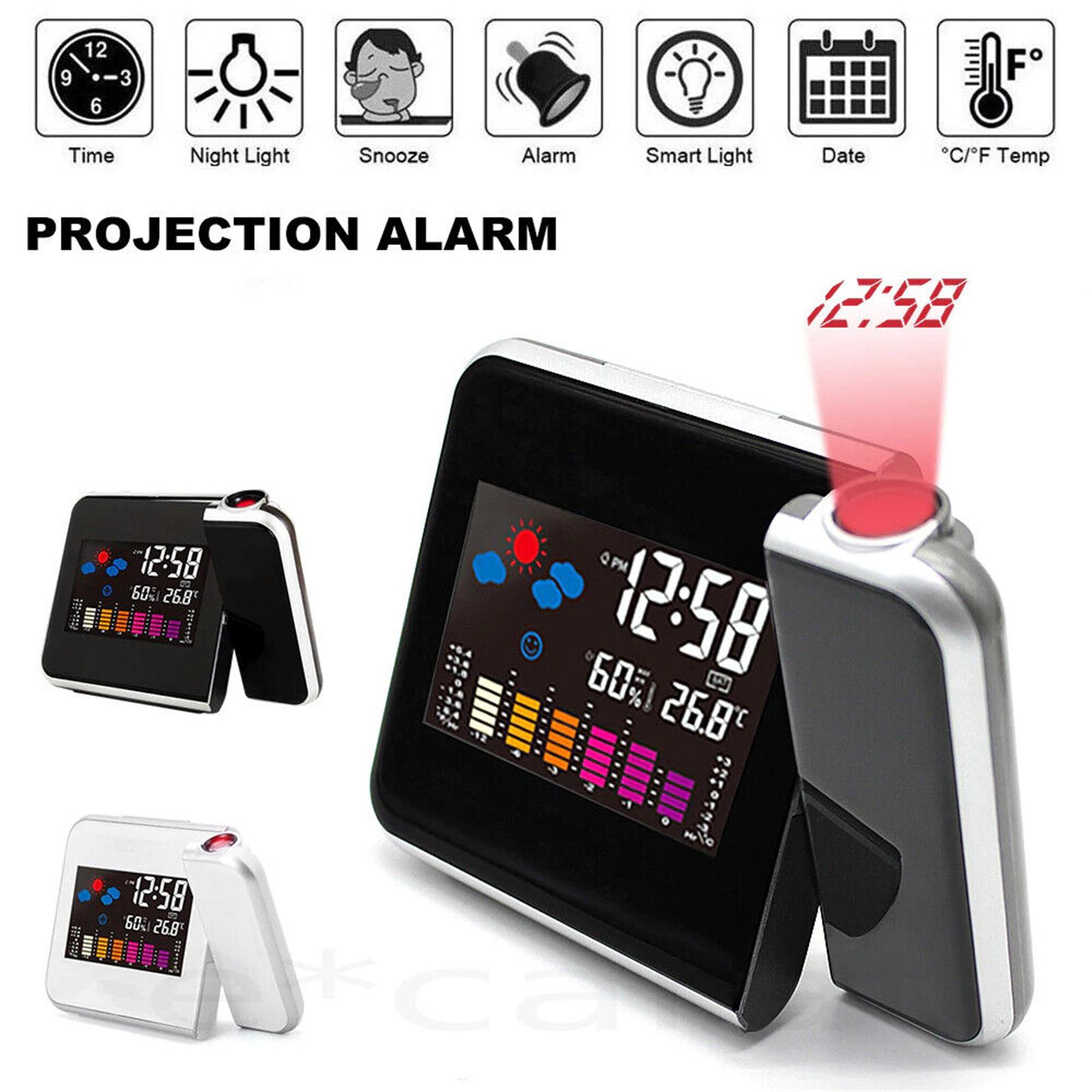 Projection Alarm Clock 180 Degree Rotable Weather Station Thermometer Temperature Humidity Monitor With Snooze Function Black + USB cable#0