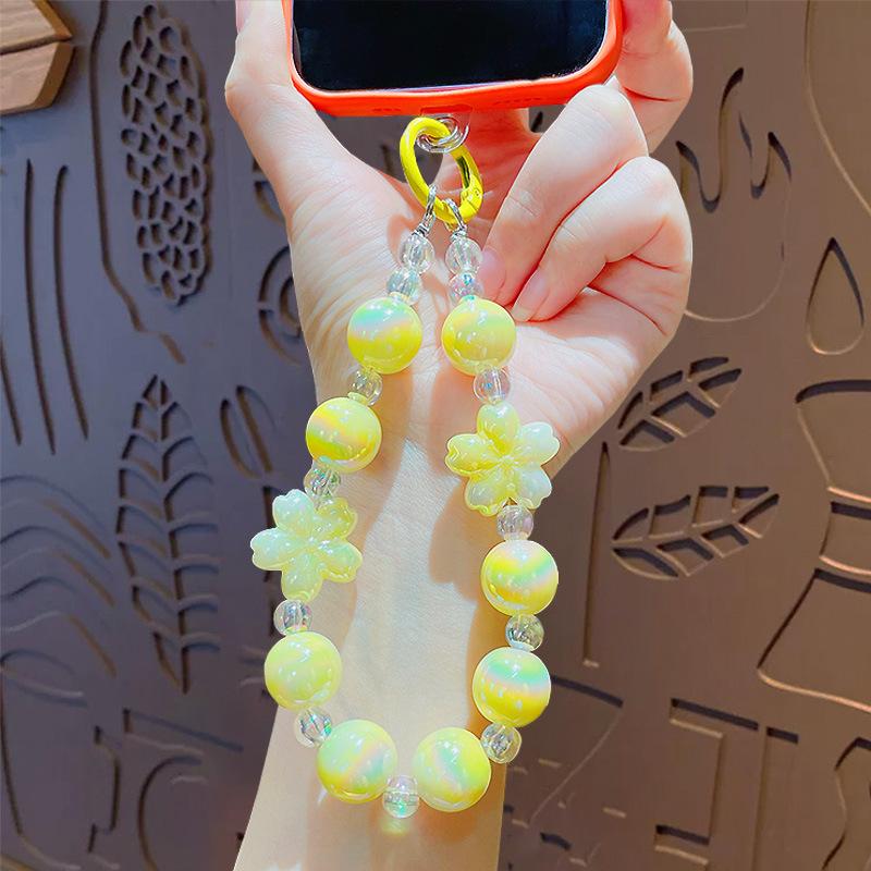 Cute Cherry Blossom Beaded Mobile Phone Chain Keychain Schoolbag Pendant Creative Couple Car Key Chain Pendant Small Gift