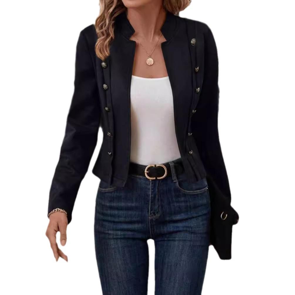 Retro Suede Double-Breasted Jacket with Decorative Buttons