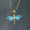 Fashion Gold Color Blue Simulated Opal Dragonfly Pendant Necklace For Women Inlay Crystal Necklace Wedding Jewelry Gift for Her
