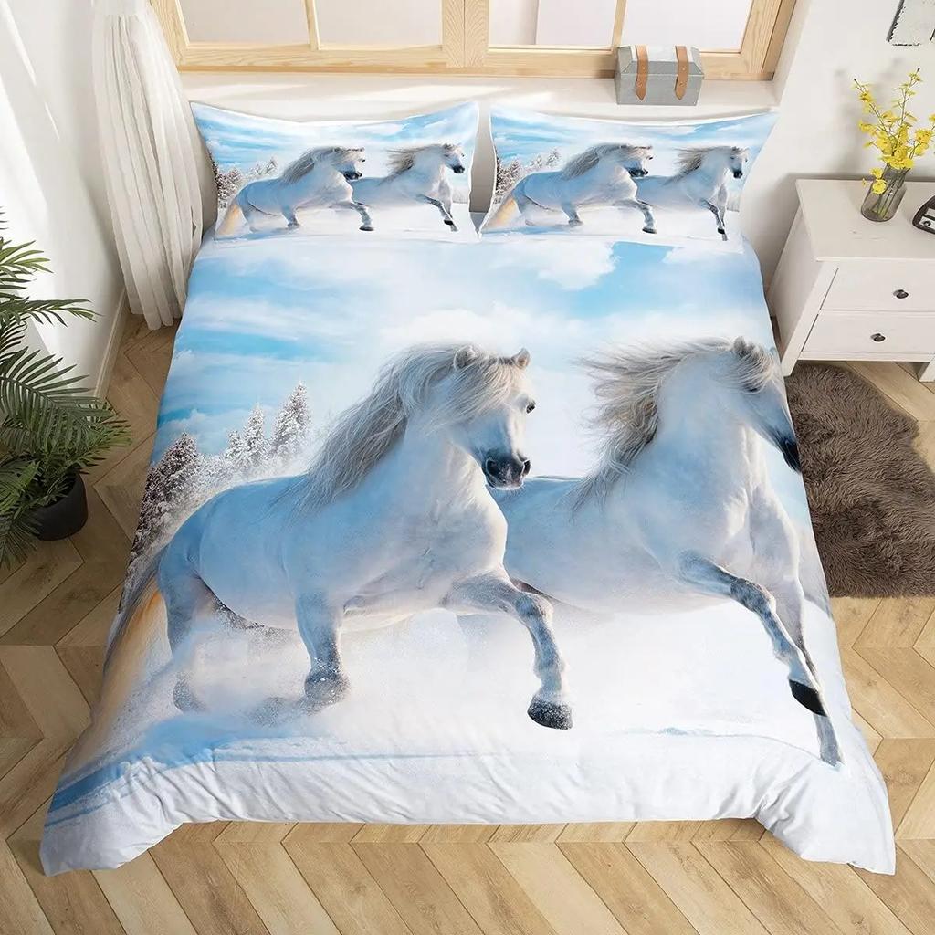 Galloping Horse Bedding Set Horse Duvet Cover Twin Full Queen King Farmhouse Animals Comforter Cover for Kids Girls Teens Room