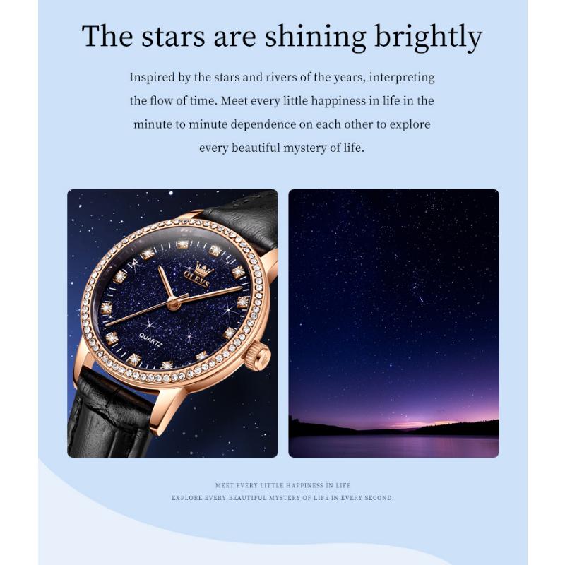 OLEVS Women's Watches Elegant Fashion Quartz Wristwatch for Ladies Diamond Scale Starlight Dial Waterproof Luminous Leather Wristwatch