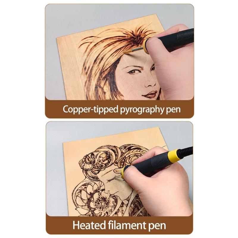 Digital Temperature Control Wood Burning Tool Set 110V With 2 Pen 36 Tips For Wood Leather Canvas Craft