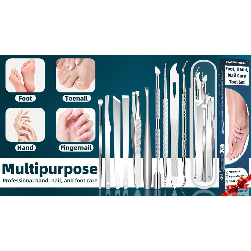 10-Piece Stainless Steel Nail Inlay and Dead Skin Removal Tool Set - Unscented Pedicure Nail Set, Halloween Gift