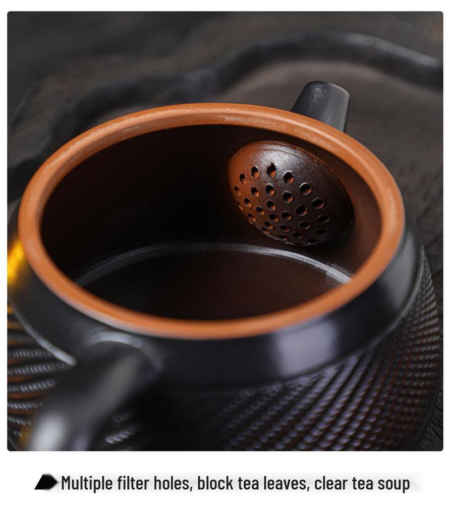 Purple Clay Kung Fu Teapot Set: Includes One Teapot, Six Cups, and Tray - Luxurious Retro Design for Home Tea Brewing