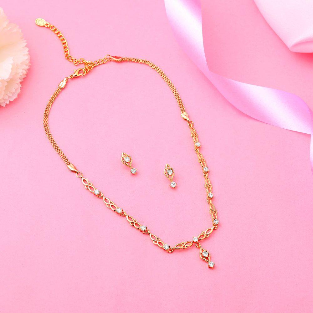 Estele 24K Gold Plated American Diamond Flower Necklace Set for Women