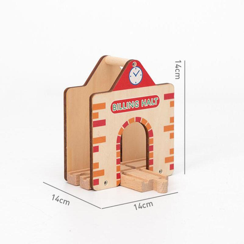 Wooden Train Station & Car Garage Toy Beech Wood Railway Bridge Compatible with All Major Track Brands