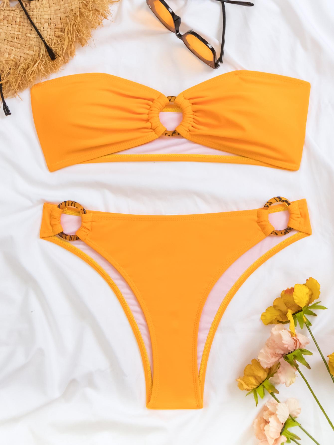 

Сексуальное бикини-бандо высокого класса: Европейский и американский раздельный стиль Large имбирный/жёлтый