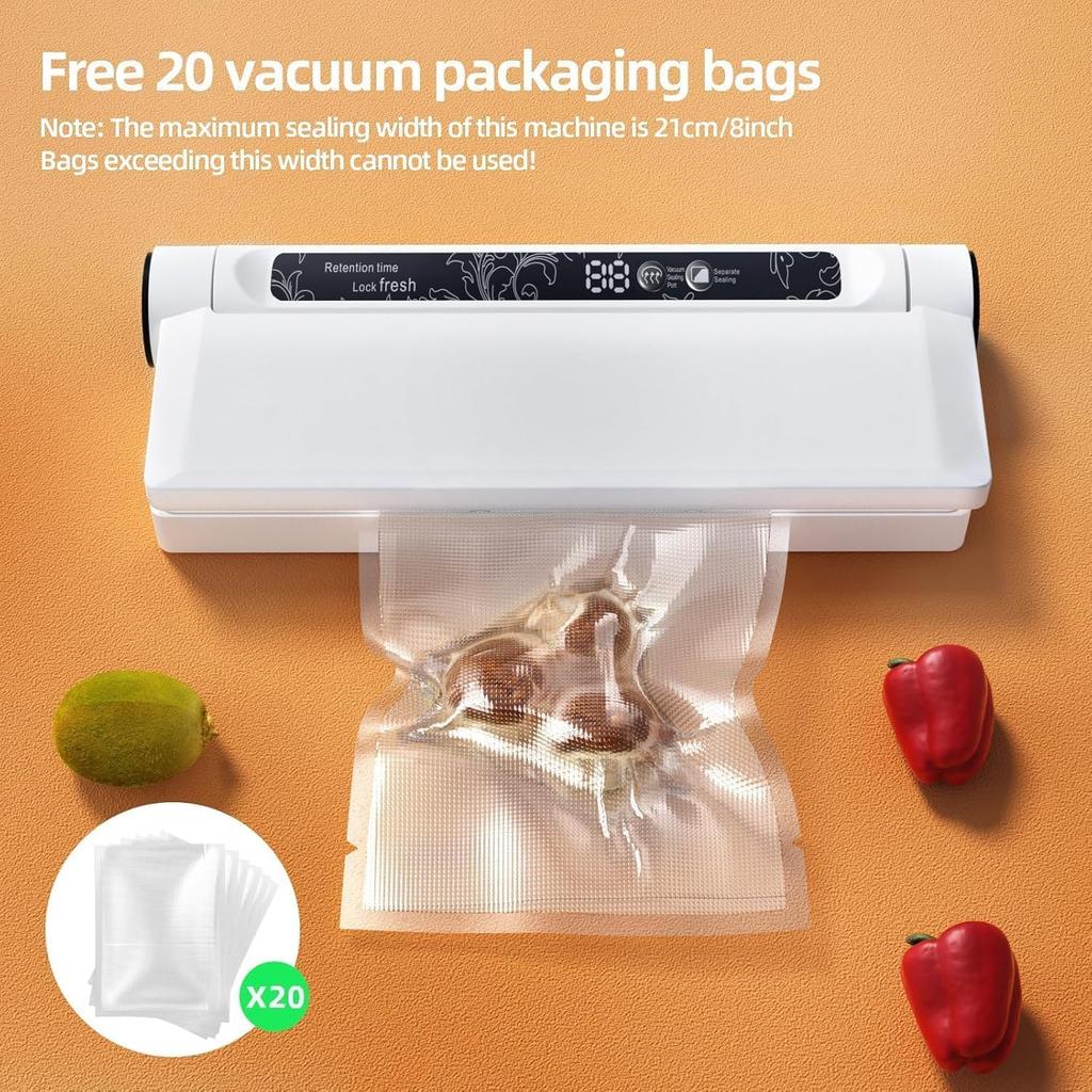 New Upgrade Compact Vacuum Sealer Machine, 75KPA Strong Suction, LED Digital Timer Display, Dual Use For Dry & Wet Foods