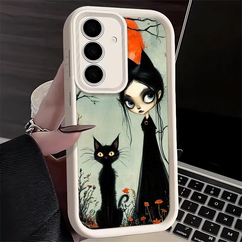 Phone Case for Samsung Galaxy A17 A16 A15 A14 A13 Black Cat Witch Aesthetics A56 A36 A26 A55 A35 A25 A54 A34 A24 A53 A33 A23 A07