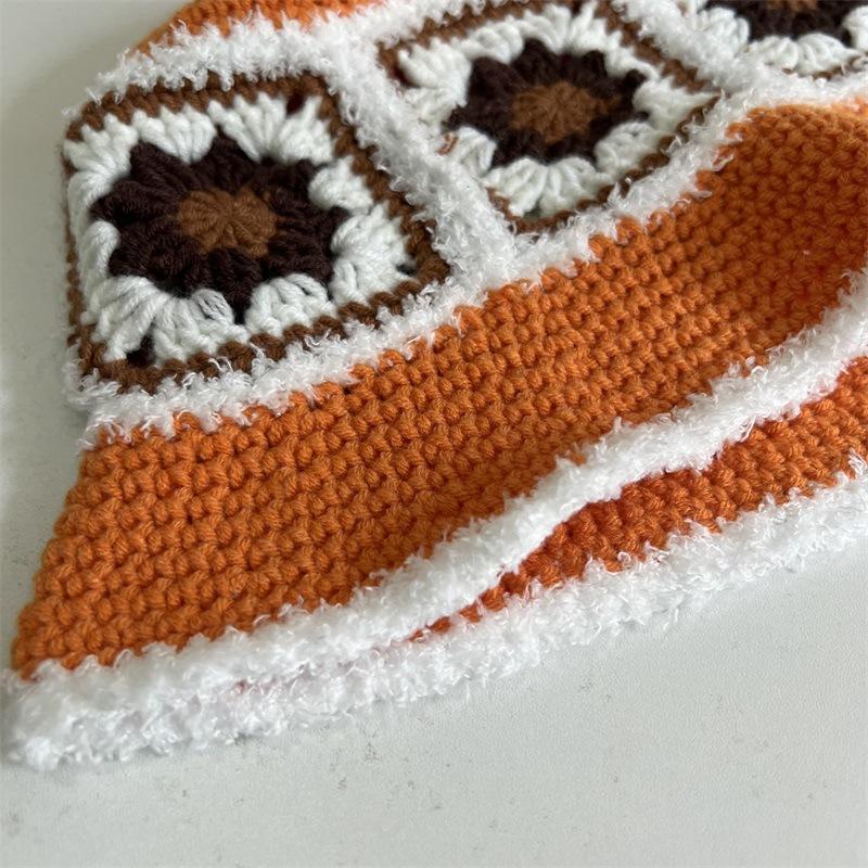 Summer new knitted flower pattern bucket hat sun hat outdoor cover full face fashion versatile sun hat