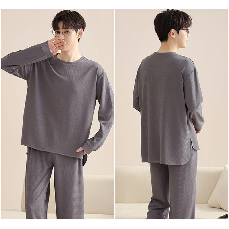 Nové pánské pyžamo Jaro Podzim Dlouhý rukáv Spací úbor Zima Bavlna Pulovr Jednobarevný Kulatý výstřih Ležérní Domácí oblek
