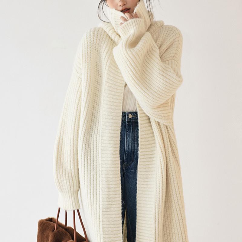 Herbst Frühling Cardigan Mäntel Damen Unifarben Langarm Locker Vintage Gestrickt Sanft Knöchellang Temperament Damen Streetwear