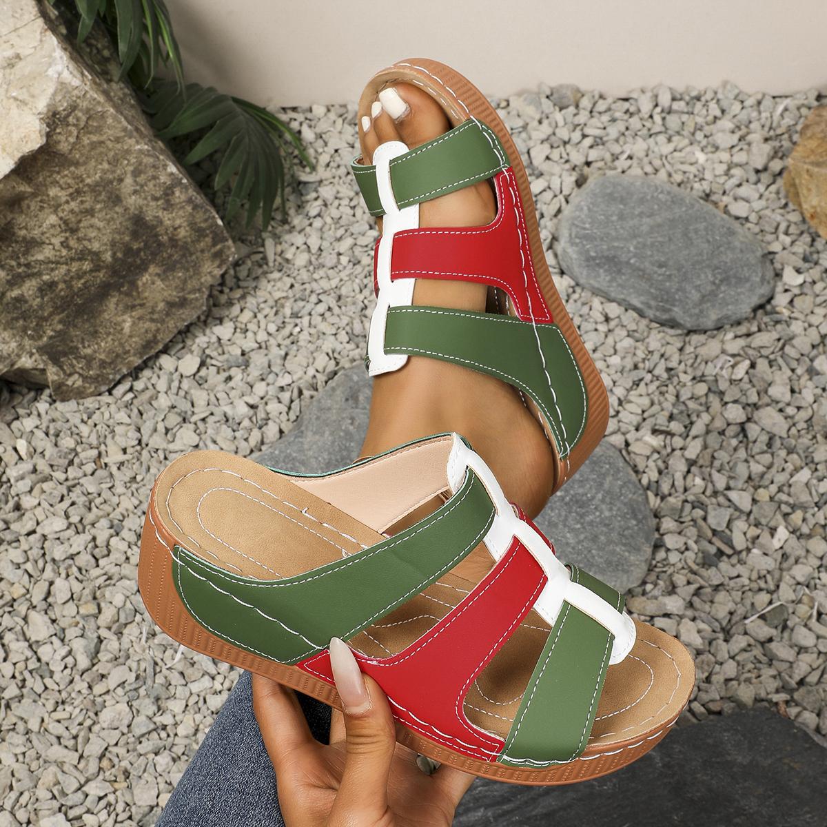 

Fashion Women Slippers 2025 New Closed Toe Shoes Comfort Double Buckle Wedge Slippers Plus Size Platform Casual Sandals Slides Women 36 зелёный