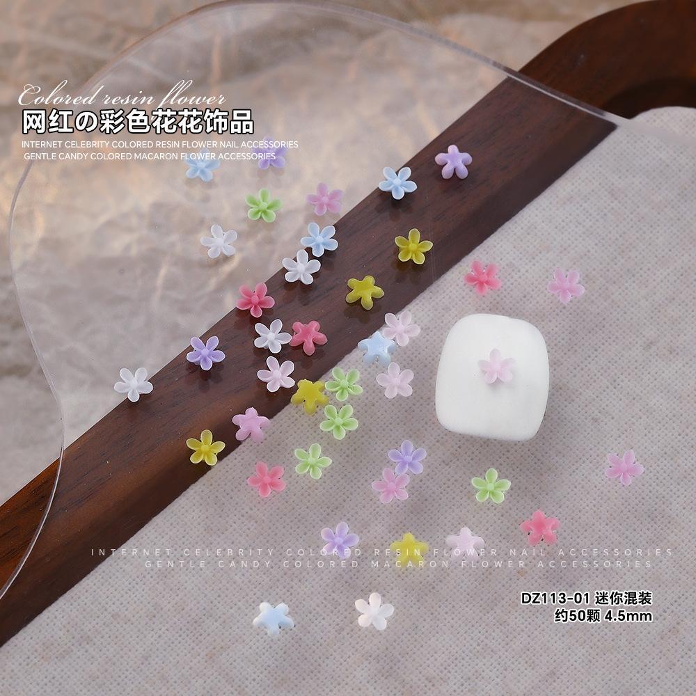 New Mini Five Petal Flower Nail Decoration Internet Famous Sweet Versatile Dopamine Three-dimensional Resin DIY