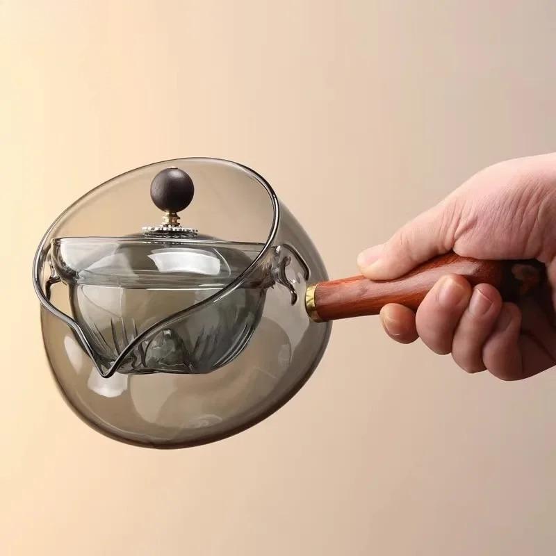 Rotating Glass Teapot Side Handle Pot Tea Infuser Tea Brewing Utensils Round Stove Teas Maker Single Pot Afternoon Tea Teaware
