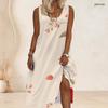 Women Plus Size Scoop Neck Sleeveless Floral Butterfly Printed White A Line Long Dress