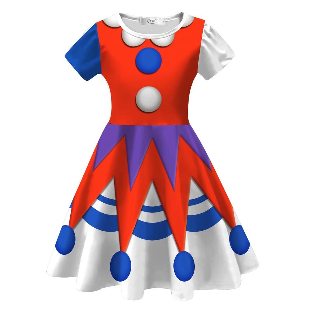 

8509 Kids Girls Cartoon Clown Lily Lovebraids Printed Short Sleeves Round Neck Dress 110cm красный