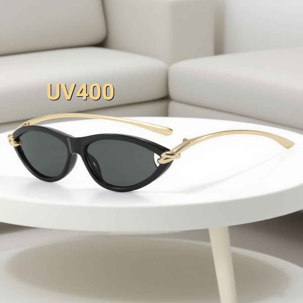 Car Beautiful Stickers Women's New Fashionable Cat Eye Knot Sunglasses Retro Neutral Elliptical Frame Personalized Uv400 Sunscreen Sunglasses