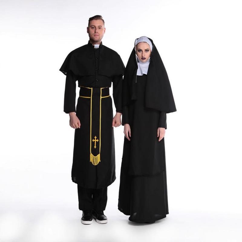 Halloween Male Priest Female Nun Cosplay Costume Couple Osplay Priest Costume Nun Stage Costume