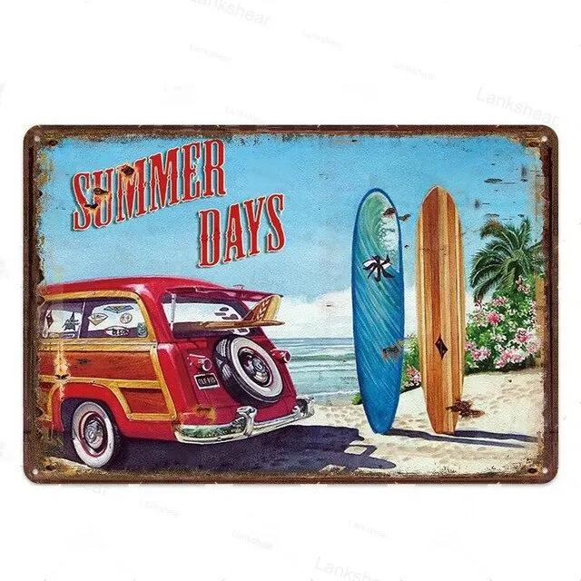 Vintage Surfing Beach Metal Sign  Waves Summer Wall Art Poster  Coastal Decor for Bar Porch Surfing Club  Retro Tin Sign for Hom