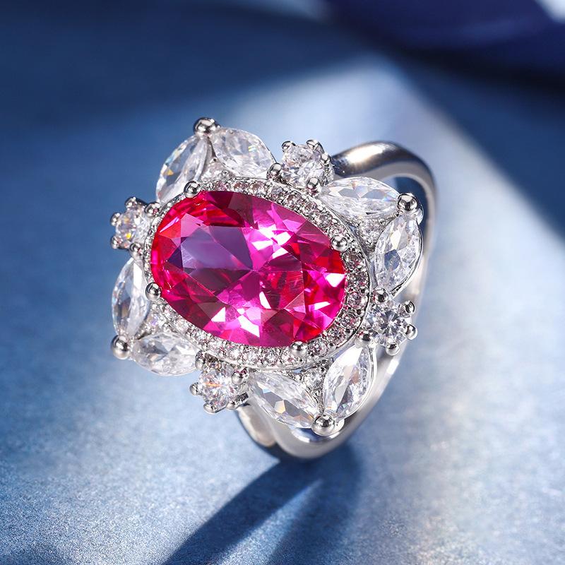 Jewelry Copper Bottom Gold Plated Jewelry Set Simulation Color Treasure Corundum Temperament Set Female Main Stone 8 * 12-6 * 8
