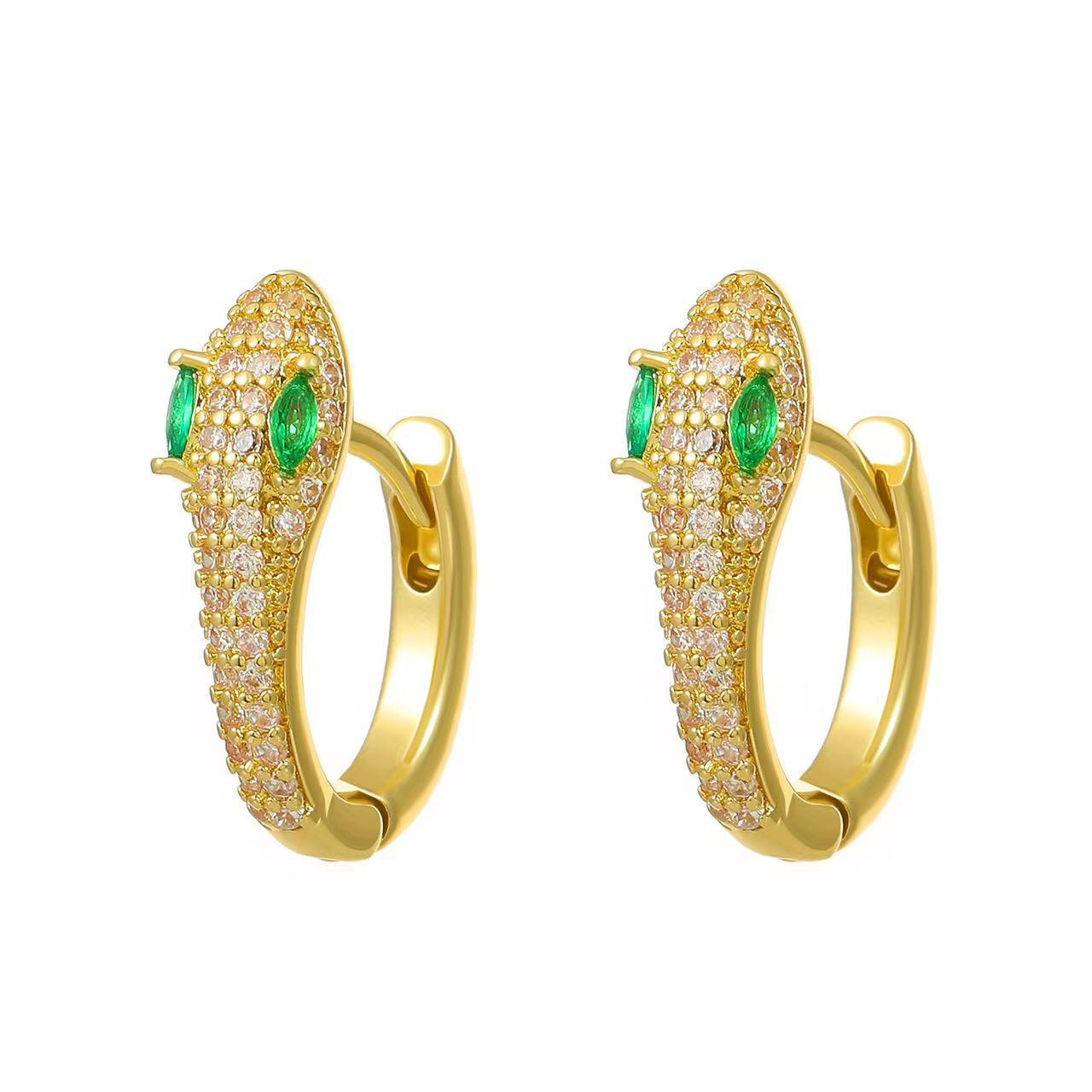 

Серьги из титановой стали с золотым покрытием в европейском и американском стиле в форме змеи с цирконами для женщин