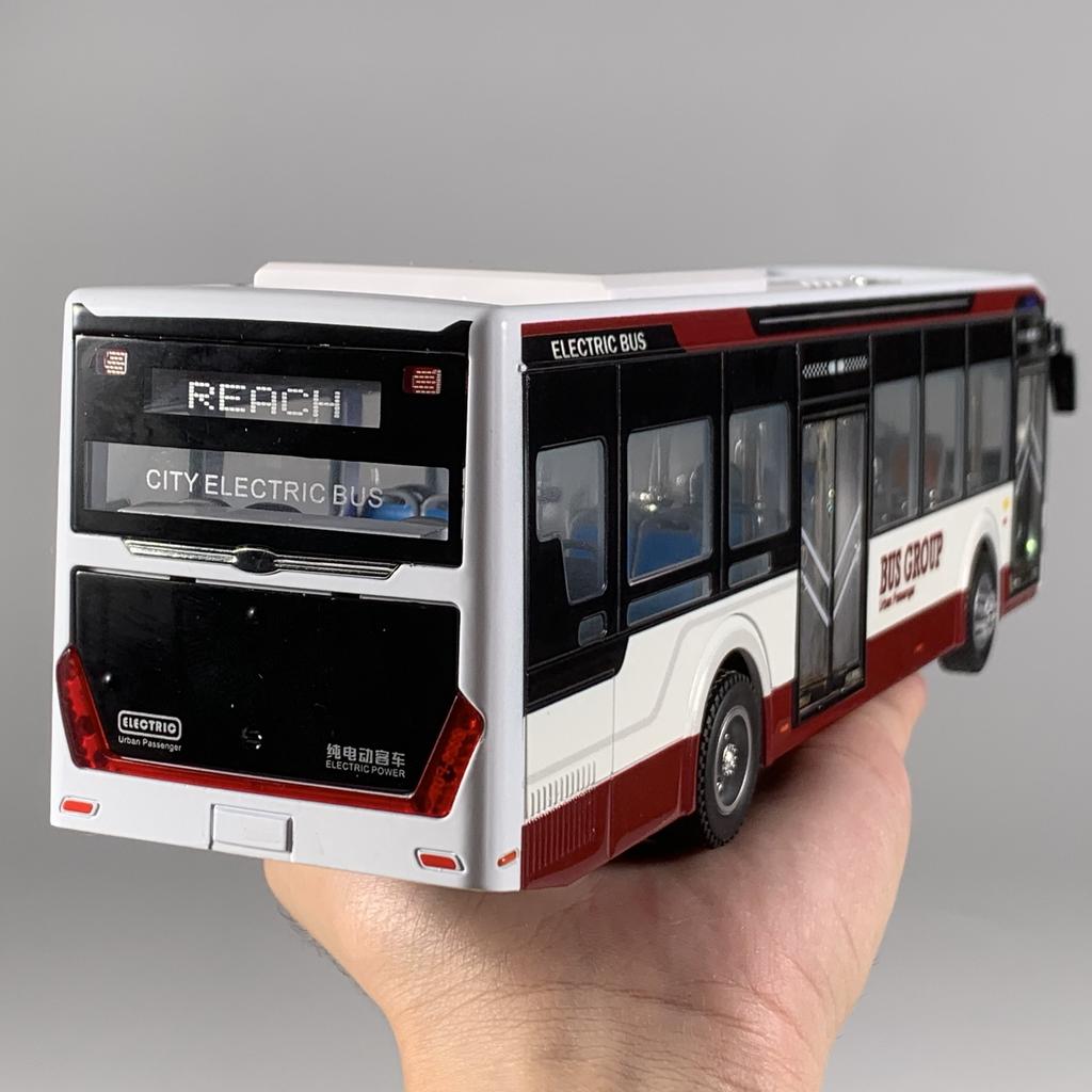 1/42 New Energy Bus Alloy Metal Diecast Model Car Sound & Light Pull Back Ideal Boy’s Children Toy Birthday Gifts with Children