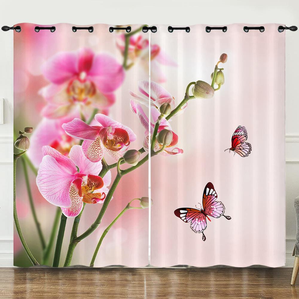 Curtain Flower Rose Simple 3D Digital Printing Blackout Curtain Punching