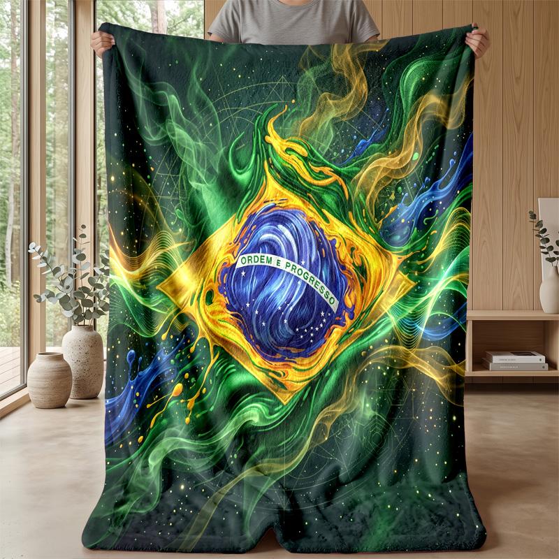Brazil Football Printed Flannel Blanket Skin Friendly Warm Decorative Throw for Indoor Couch Bed Daily Use