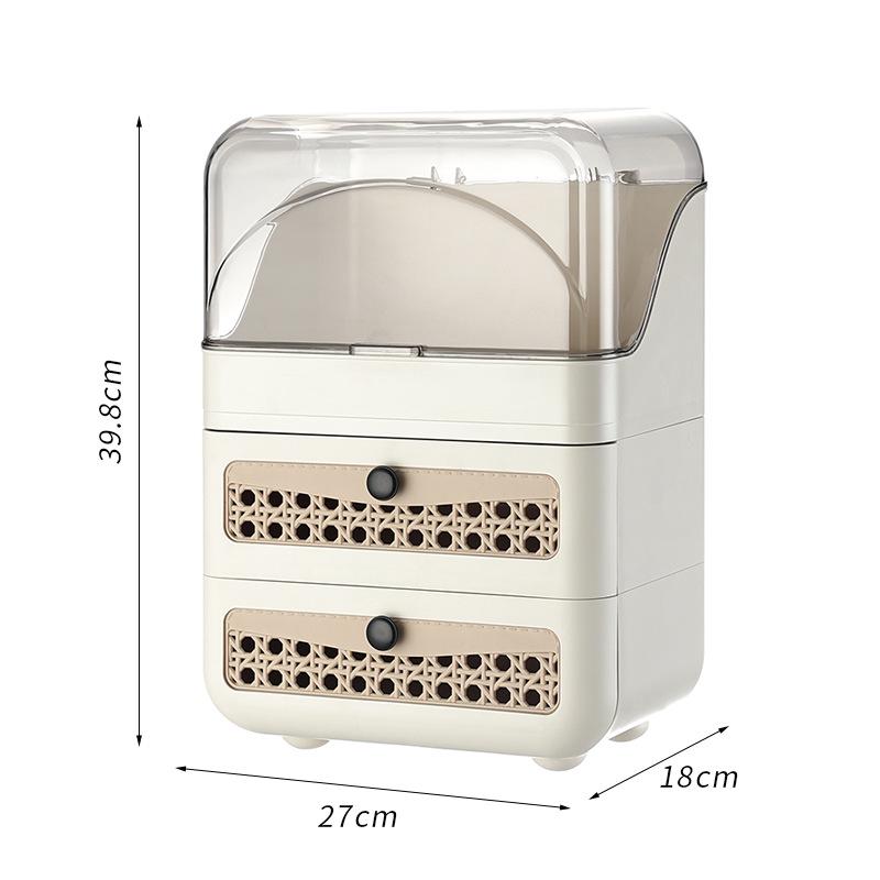 Kosmetik-Aufbewahrungsbox im chinesischen Stil: Staubdichter Schreibtisch-Organizer für Lippenstift, Masken und Hautpflegeprodukte mit Schubladen.