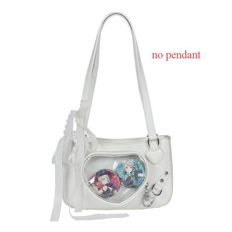 Japanese Style Love Transparent Girls Ita Shoulder Bags JK PU Leather Women Small Handbag Belt Badge Display Female Underarm Bag