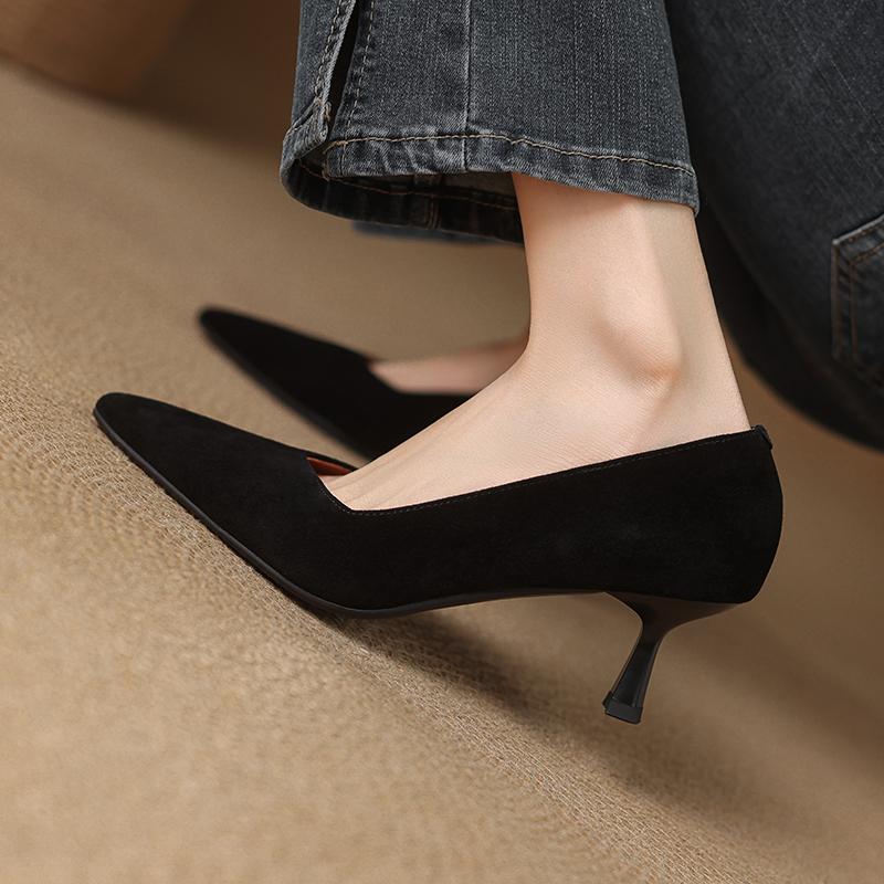 

Krazing Pot Sheep Suede Summer Autumn Thin High Heels Party Shoes Women Pointed Toe Wedding Shallow Pumps 35 чёрный