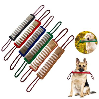 Dog Tug Toy Striped Pattern Teeth Clean Sturdy Jute Bite Pillow Pull