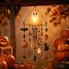 Outdoor Garden Decoration Halloween Luminous Ghost Wind Chime, Glow-in-The-Dark Hanging Ornament with Pumpkin Bat Weatherproof Metal Pendant
