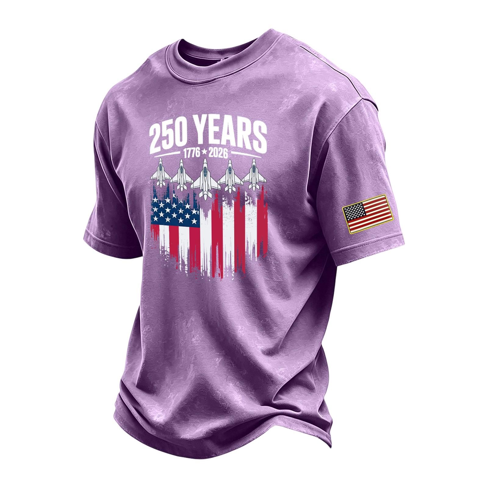 

Men’s Vintage Crew Neck Short Sleeve T Shirt with 250 Years Graphic Print and Flag Patch Comfortable Regular Fit Top XXXL