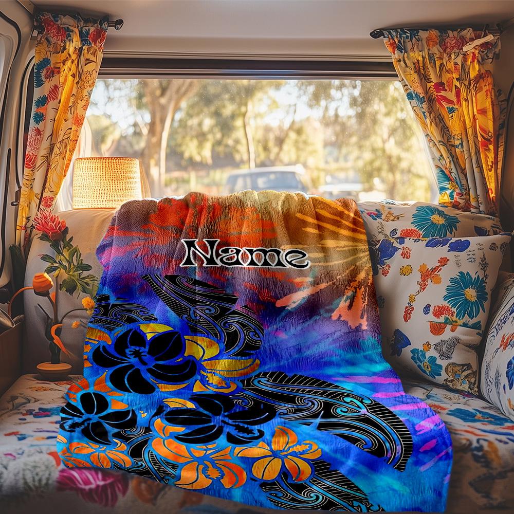 Floral Art Customize Your Name Rv Blanket Comfortable Soft Lightweight All Season Multi Purpose Blanket For Travel Camping Picnics Sofas Rvs Beds