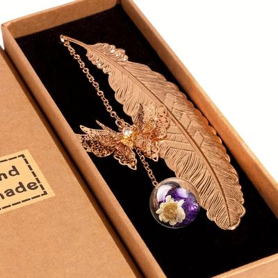 1pc Metal Feather Bookmark with 3D Butterfly Pendant, Thanksgiving, Mother's Day, Christmas, Graduation Appreciation Gift for Book Lovers, Writers