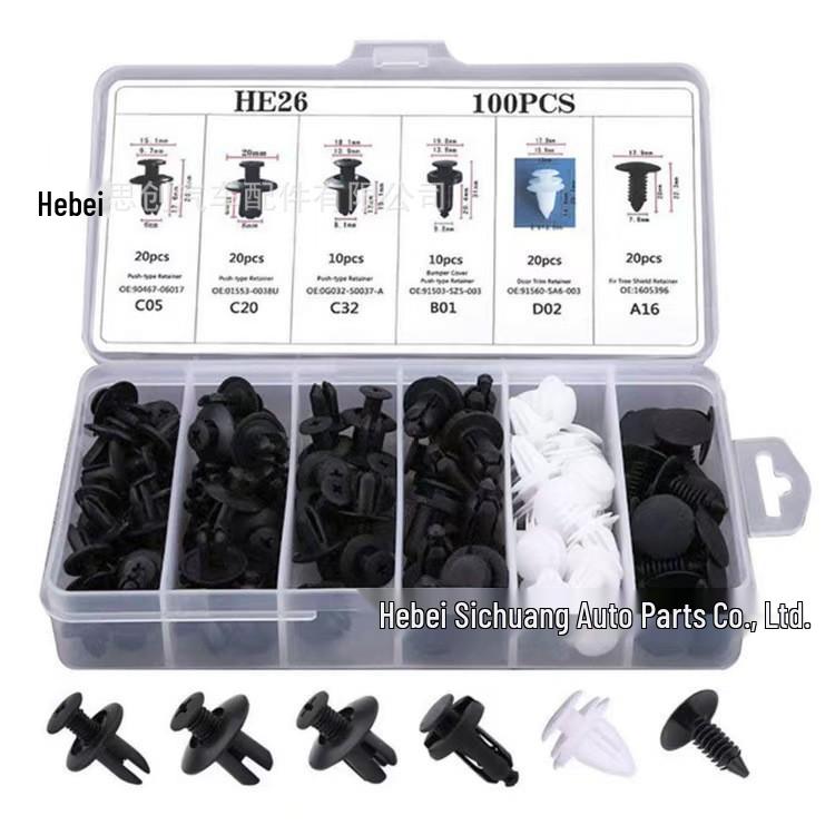 100-Piece Universal Nylon Auto Clips Set: 6 Types for Bumper Retainers