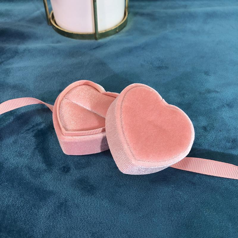 Creative Heart Velvet Ring Box with Ribbon Bow Exquisite Jewelry Packaging Case for Engagement Wedding Gift