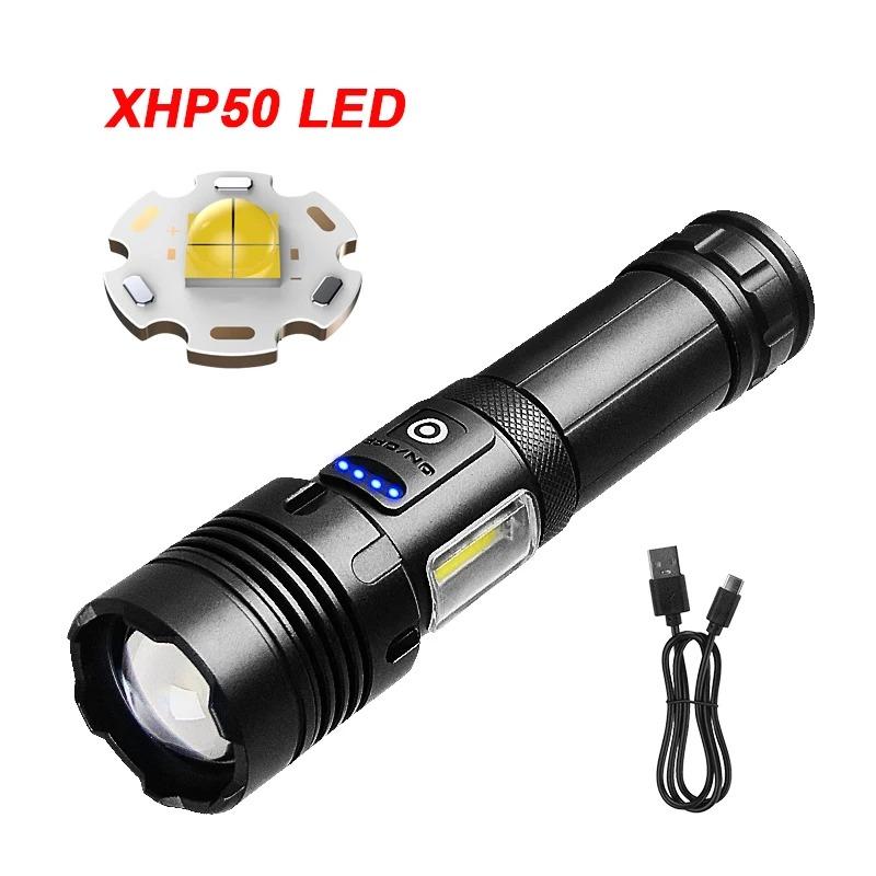 

1500mAh High Power 300W LED Flashlight Ultra Powerful COB Flashlights USB Rechargeable Tactical Torch Lamp Camping Hand Lantern XHP50 LED-1000mAh